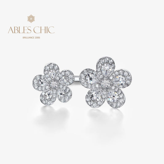Bague Ouverte Pavée Fleurs R1378