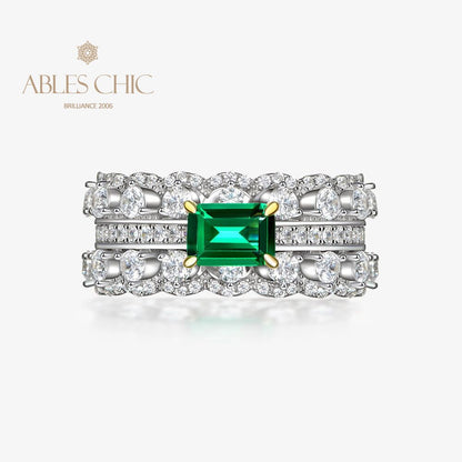 Bague Cocktail Emeraude 3 Rangs R1380