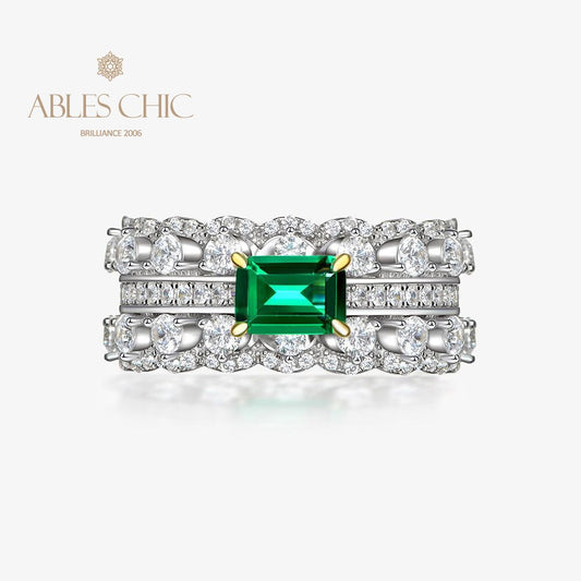 Bague Cocktail Emeraude 3 Rangs R1380