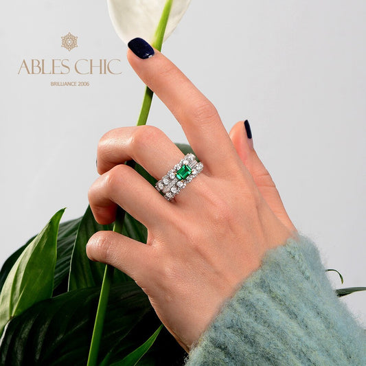 Bague Cocktail Emeraude 3 Rangs R1380