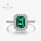 Bague de cocktail oblongue émeraude solitaire R1271