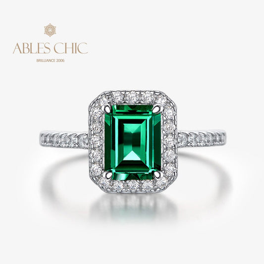 Bague de cocktail oblongue émeraude solitaire R1271