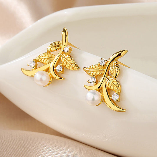 Boucles d'oreilles feuilles de perles d'eau douce PE1039