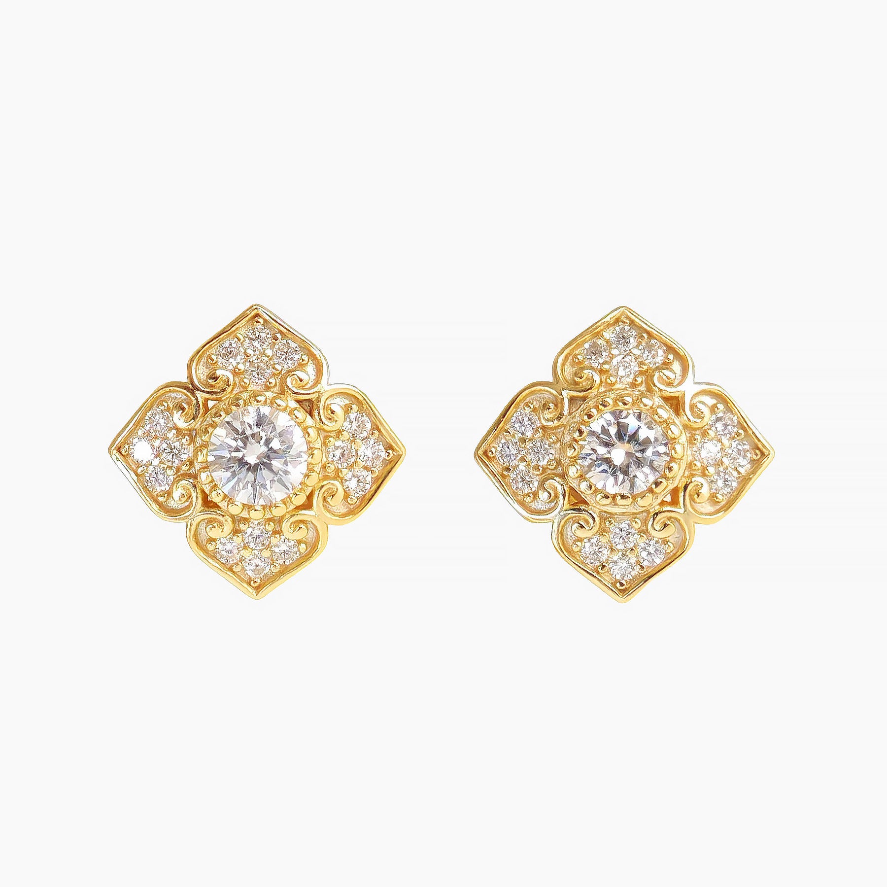 Vintage Quatrefoil Moissanite Studs