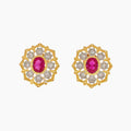 Boucles d'oreilles rubis solitaire fleur filigrane 5394