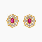 Boucles d'oreilles rubis solitaire fleur filigrane 5394