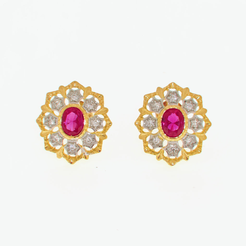 Boucles d'oreilles rubis solitaire fleur filigrane 5394