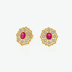 Boucles d'oreilles rubis solitaire fleur filigrane 5394
