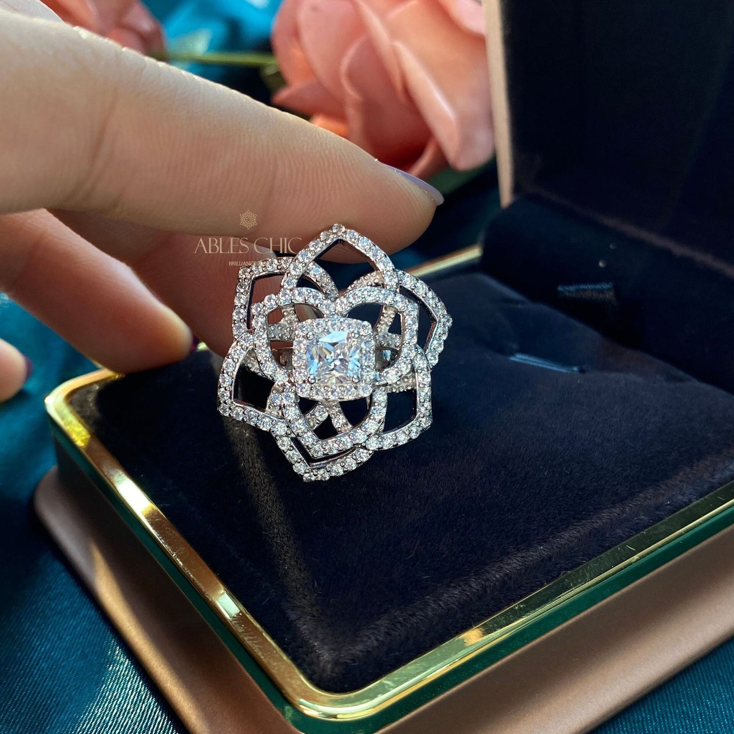 Bague de mariage florale citrine rose R220