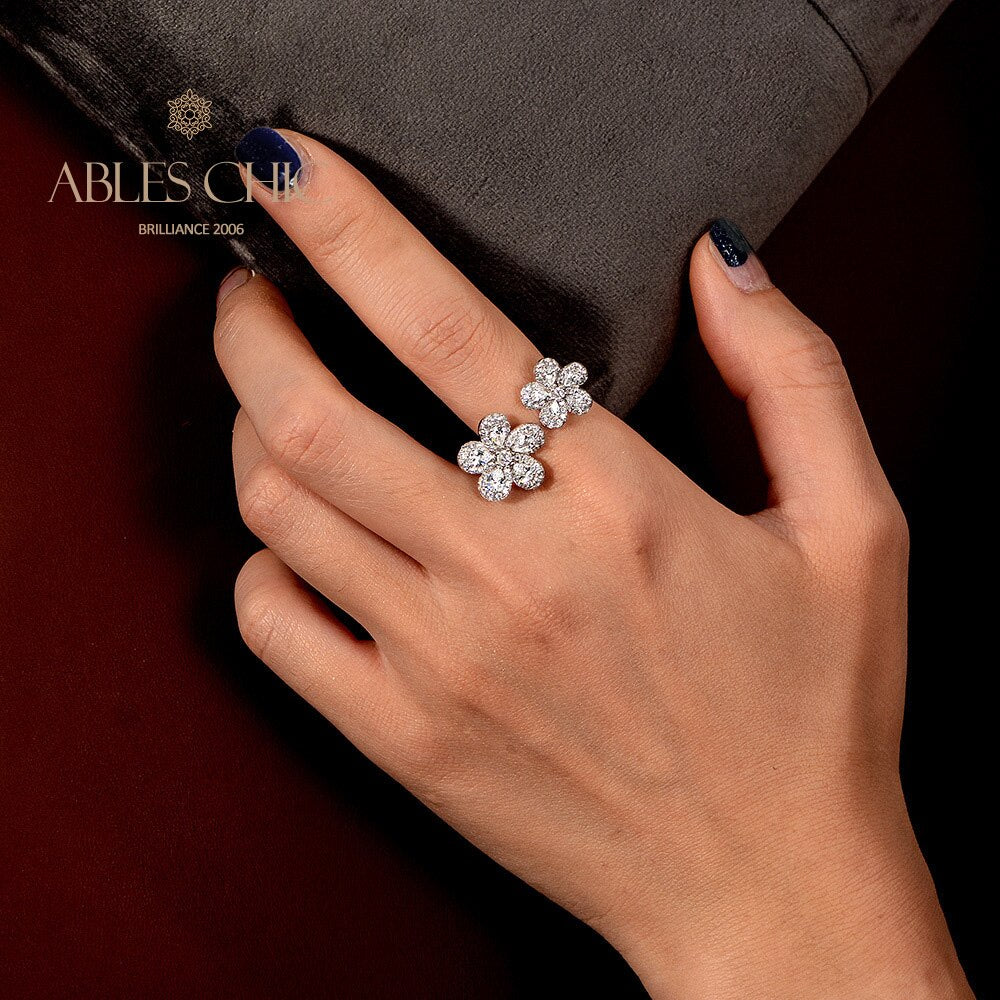 Bague Ouverte Pavée Fleurs R1378