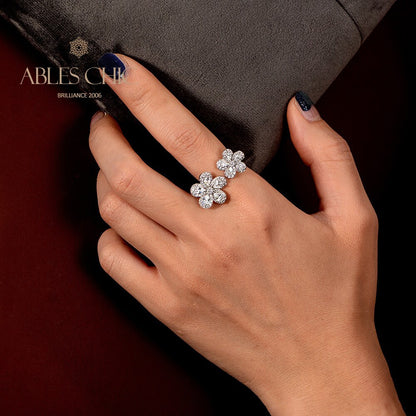 Bague Ouverte Pavée Fleurs R1378