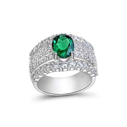 Bague de mariée large émeraude Lab R1601