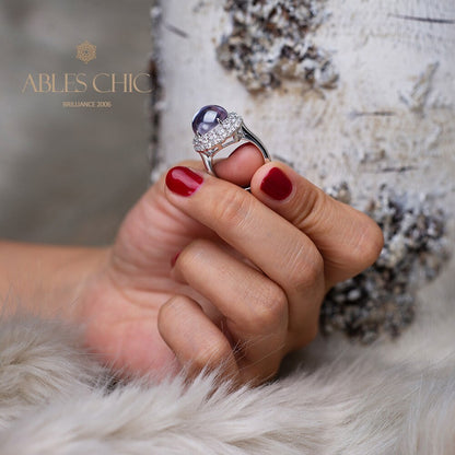 Bague Halo pavée de grenat R0321
