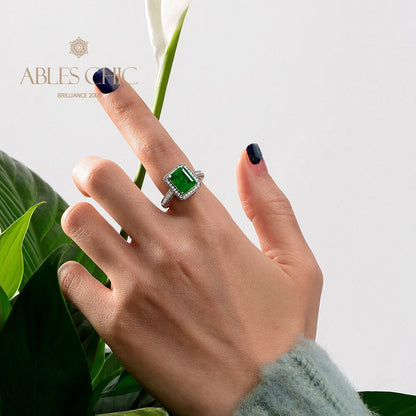 Bague de mariage émeraude de laboratoire R0303