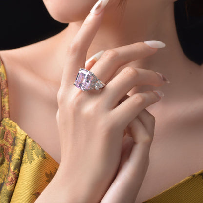Bague de mariée rose Kunzite Asscher R1570