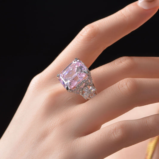 Bague de mariée rose Kunzite Asscher R1570