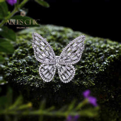 Bague cocktail papillon pavée R1164