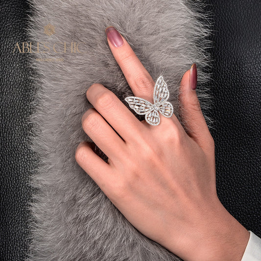 Bague cocktail papillon pavée R1164