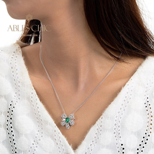 Pendentif nœud papillon émeraude P0645