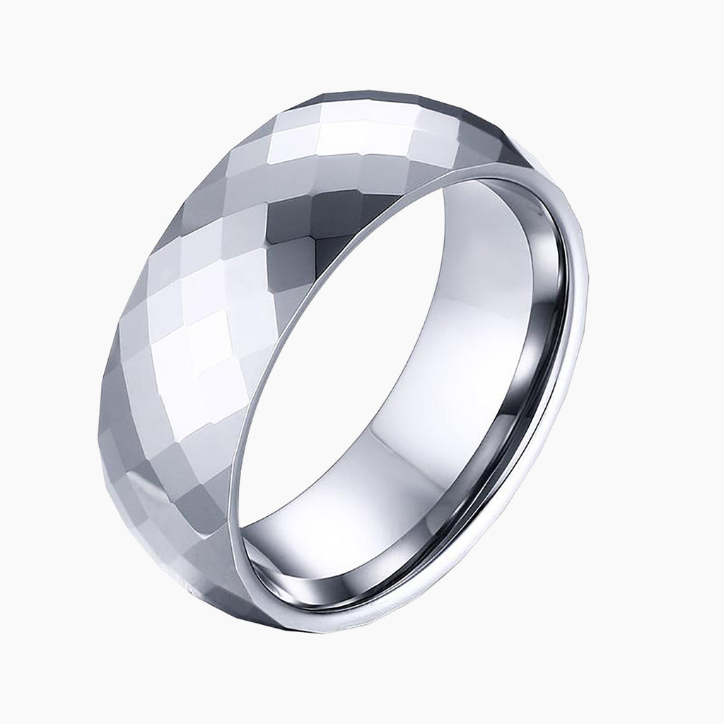 Bague de fiançailles à facettes en tungstène doré, bande scintillante 8 mm