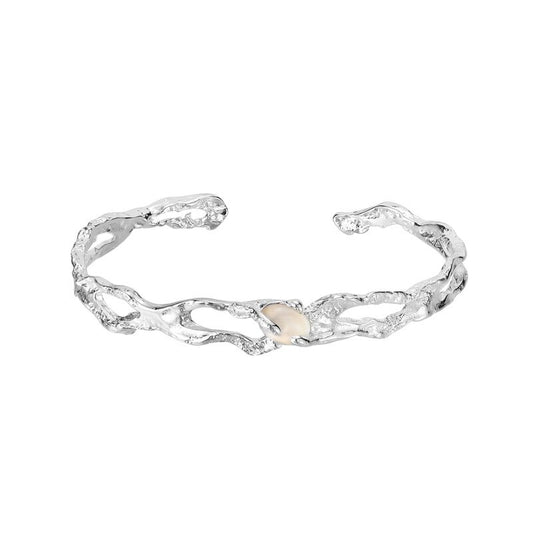 Bracelet froissé en agate blanche B1021
