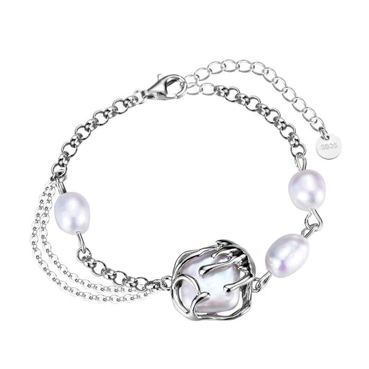 Bracelet multi-chaînes enveloppé de perles baroques B1049