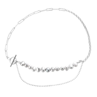 Collier multi-chaînes baroque rose N1016