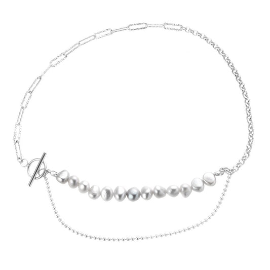 Collier multi-chaînes baroque rose N1016