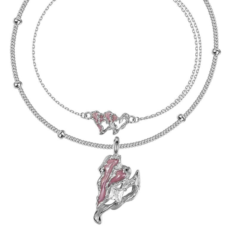 Bracelet en émail rose coeur froissé B1003