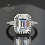 Bague de fiançailles halo taille émeraude R0922
