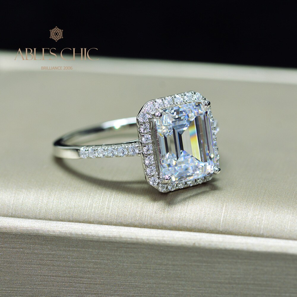 Bague de fiançailles halo taille émeraude R0922