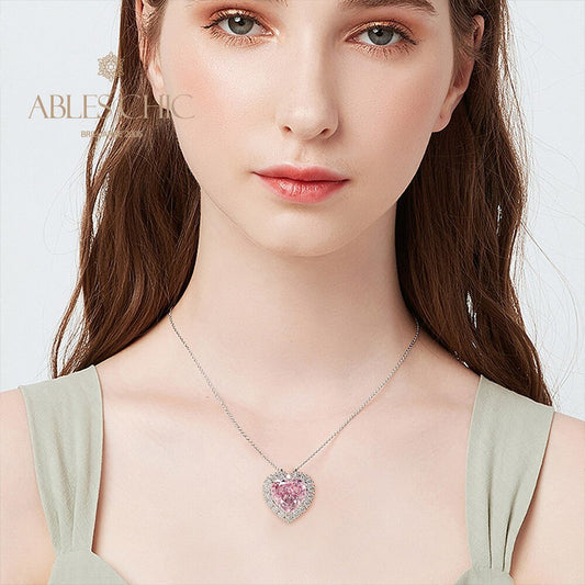 Pendentif coeur halo morganite B0440
