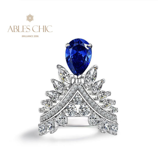Bague couronne poire saphir R1532
