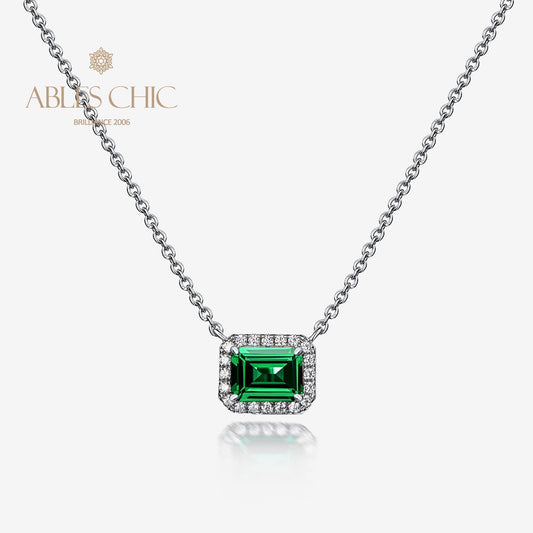 Pendentif Halo Émeraude P0640