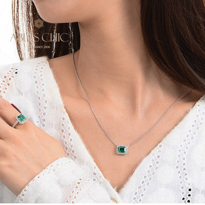 Pendentif Halo Émeraude P0640