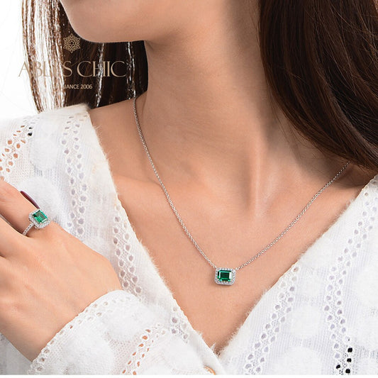 Pendentif Halo Émeraude P0640