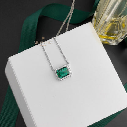 Pendentif Halo Émeraude P0640