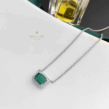 Pendentif Halo Émeraude P0640