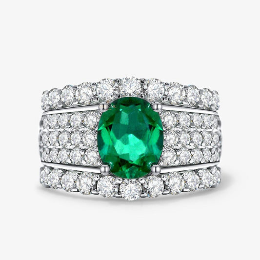 Bague de mariée large émeraude Lab R1601