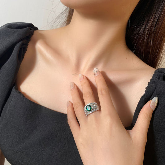 Bague de mariée large émeraude Lab R1601