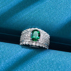 Bague de mariée large émeraude Lab R1601