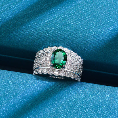 Bague de mariée large émeraude Lab R1601