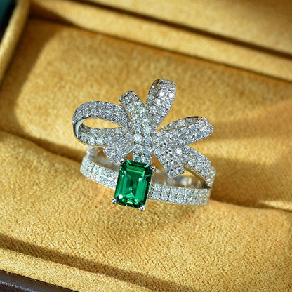 Bague papillon solitaire émeraude R1770