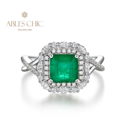 Bague de mariage florale émeraude Lab R1088