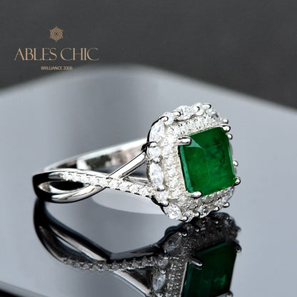 Bague de mariage florale émeraude Lab R1088