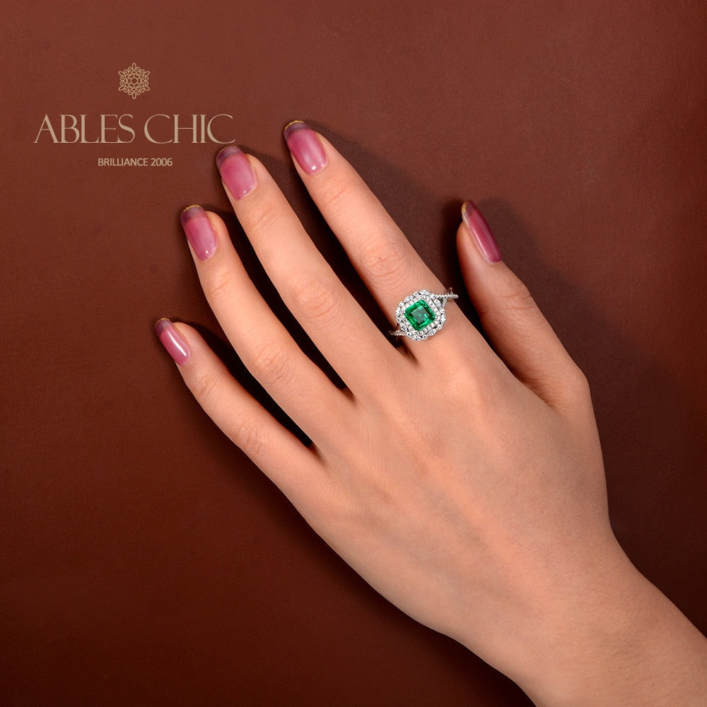 Bague de mariage florale émeraude Lab R1088