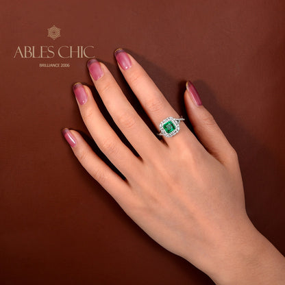 Bague de mariage florale émeraude Lab R1088