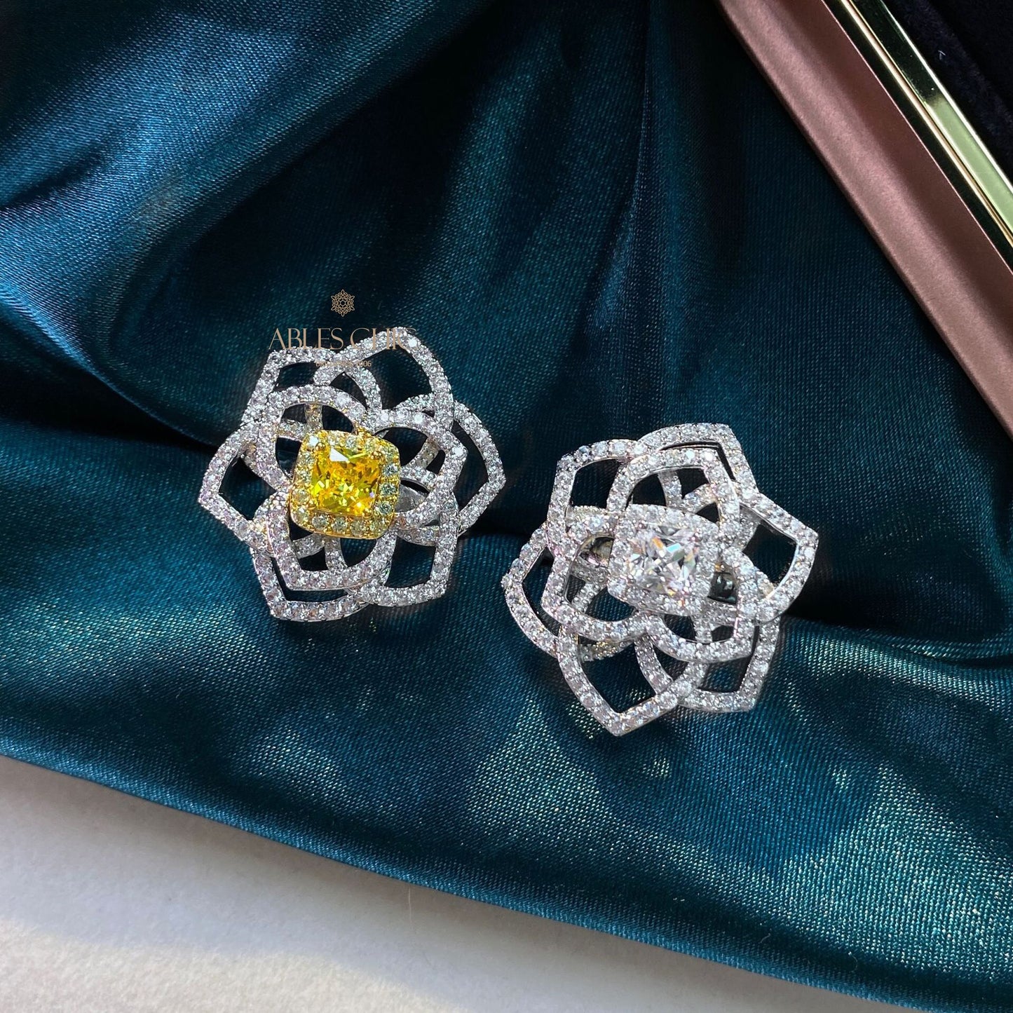 Bague de mariage florale citrine rose R220