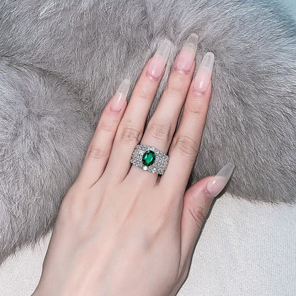 Bague de mariée large émeraude Lab R1601