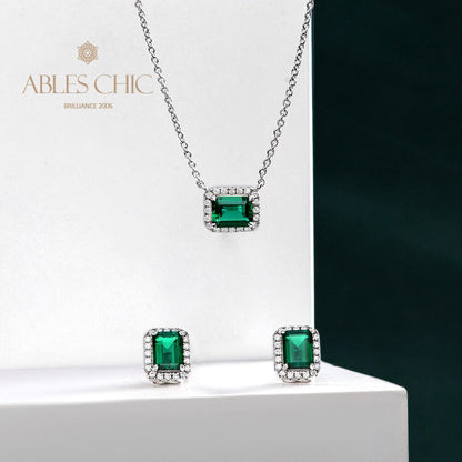 Pendentif Halo Émeraude P0640